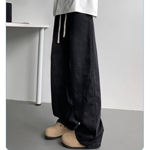 Mens Comfort Elastic Waist Casual Trousers Drawstring Straight Splicing Jean Sweatpants3