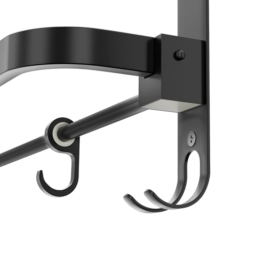Image of Towel Rack for Bathroom, Shelf for Wall with Towel Hooks, Towel Rack, Kitchen Accessories Items Wall Mounted for Heavy-Duty Elegance (Black, 18 Inch)