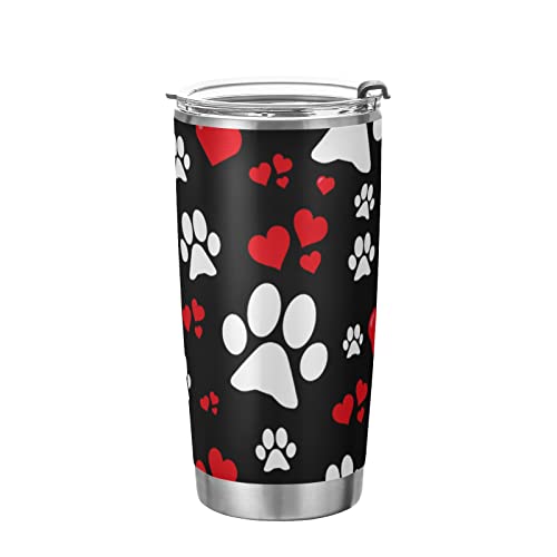 Yasala Tumbler White Cat Paw Print Red Heart Insulated Coffee Cup Beverage Container Travel Mug With Straw And Lid Double Wall Stainless Steel 20Oz Bpa-Free For Sport, Back To School #TOP12