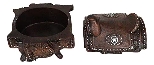 Ebros Gift Rustic Western Faux Tooled Leather Rustic Western Cowboy Lone Star Horse Saddle with Silver Studs Decorative Jewelry Trinket Box Figurine Accent - Thumbnail 7