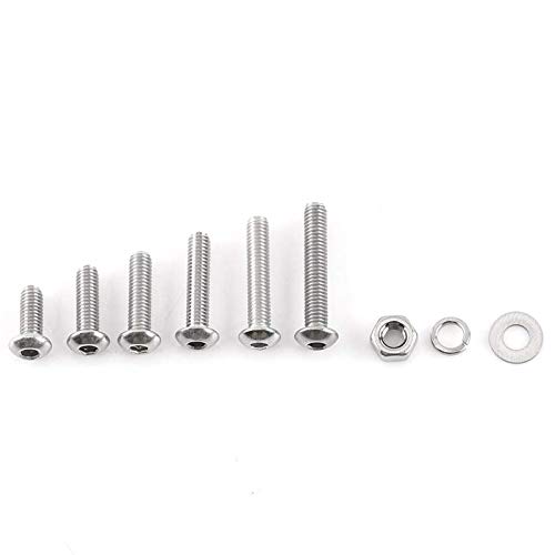 300 Pcs M3 304 Stainless Steel Screws and Nuts Set Hex Socket Head Screws Metric Bolts, Nuts, Flat Washers, Spring Washer Assortment Kit, Round Head