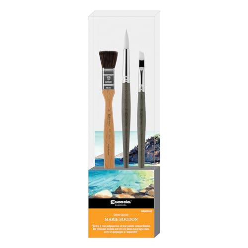 Image of Escoda | Watercolour | Artist Set Marie Boudon | Size 9,10,14 | 3 Brushes | Synthetic White Toray + Tendo | Mottler + Angular + Round Pointed