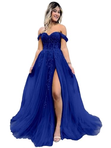 KEYNER Laces Appliques Tulle Prom Dress 2025 Off Shoulder Ball Gown Sweetheart Backless Formal Evening Gowns with Slit