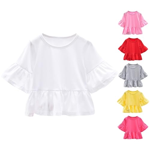 Girls Cute Short Sleeve Tee Tops Casual Loose Fit Ruffle Comfy Solid T Shirts Kids Girls Summer Soft Cotton Kids