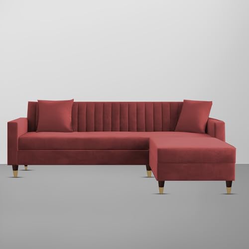 Image of Casaliving Garcia 4 Seater L Shape Convertible Sofa Set for Living Room, 3 Seater & Ottoman Modular Sectional Couch for Small Space (Maroon in Colour Premium Fabric)