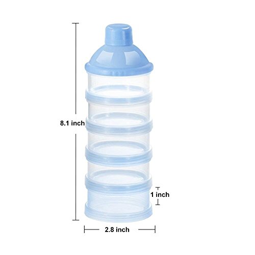Image of 5 Compartments Stackable Baby Formula Container For Travel Non-Spill Portable and Stackable Formula Travel Container Baby Formula Container Dispenser for Protein Powder, Nuts, Small Fruit (Blue, 3)