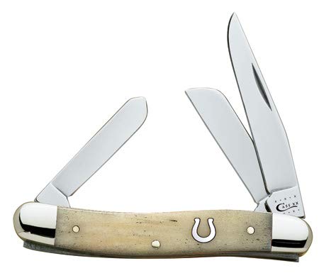 Case XX WR Pocket Knife Horseshoe Shield Natural Smooth Bone Medium Stockman Item #9524 - (6318 SS) - Length Closed: 3 5/8 Inches