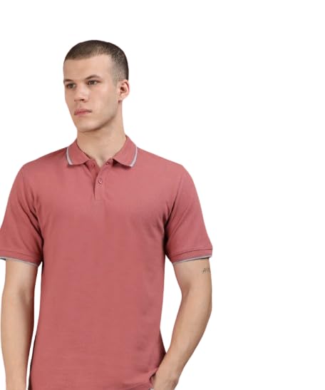 Image of Men's Cotton Polo T-Shirt with Trim | Mauve Slim Regular Fit Knit Jersey Comfort Short Sleeve Tee | Casual Outfit Smart Office Wear Collar Shirt for Men (Sizes - S to 5XL)