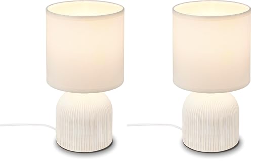 Briloner- Lámpara de Mesa con Pantalla de Tela, Interruptor por Cable, Base de Cerámica,Lampara de Escritorio, Lampara de Lectura, Lámpara de Mesa, Lamparas de Mesita de Noche, 15x28 cm, Blanco
