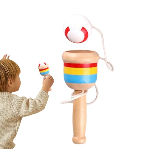 Mppchhn Juego De Pelota De Madera para Lanzar Y Atrapar | Juego Sensorial Educativo | Juguete Portátil De Entrenamiento De Coordinación -Mano para Niños Y Niñas En Parque, Patio De Juegos,