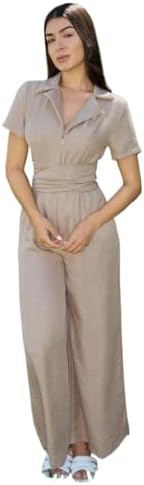 Women's 2026 Summer Jumpsuit Casual Drawstring Waist Short Sleeve...