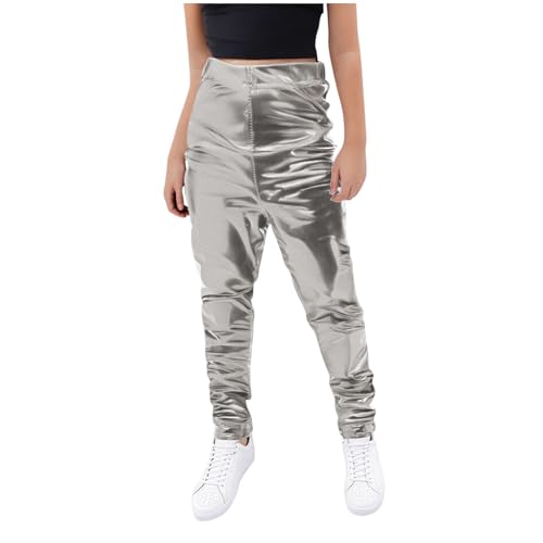 Girls Boys Metallic Jogger Pants Kids Shiny Jazz Hip Hop Dance Pants Sparkly Slim Fit Stage Performance Club Outfits