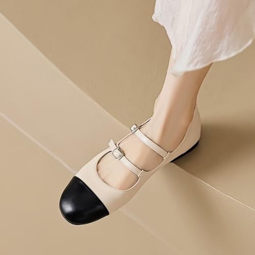 INEELUYI Women's Mary Jane Flats Retro Square Toe Soft Ballet Flats Comfort One Line Strap Dress Flats3