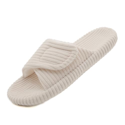 Fudaolee Zapatillas de Estar por Casa Mujer Memoria Espuma Pantuflas Regulable Hogar Pana Chancletas Antideslizantes Interior Exterior Slippers Beige 40/41 EU