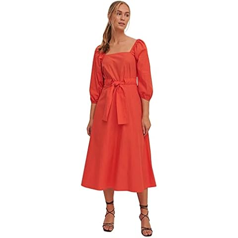 NA-KD Vestido Midi con Detalle de Lazo en la Cintura Rojo Picante Cover