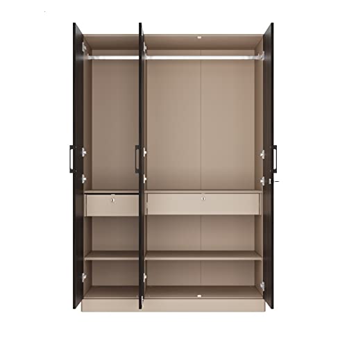 Image of Wakefit Wardrobe | 1 Year Warranty | Engineered Wood Almirah, Cupboard for Clothes Storage | 3 Door, 4 Shelves, 2 Drawers, 2 Hanging Space | Cashmere Plus - Frappe-Wyoming Maple