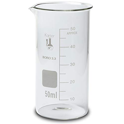 50ml Beaker, Tall Form Berzelius, Borosilicate 3.3 Glass, Graduated, Karter Scientific 247S1 (Case 192)