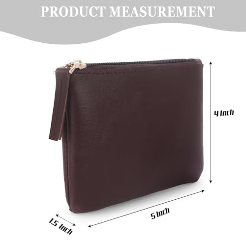 Image of Small Vegan Leather Coin Purse Pouch, Minimalist Zipper Wallet Set in Black and Beige, Compact Money Organizer, Makeup Pouch (Black-Brown-Grey-Beige)