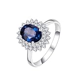 Homxi Anillos Alianza de Oro Blanco Mujer 18 K, Flor y Oval con Zafiro de 1,5 ct y Diamante, Anillo Eternidad Mujer Plata Azul, Tamaño 25(65mm)