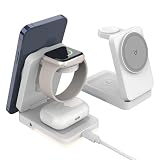 Jiawu Wireless Charging Station, 15W Max Power 3 in 1 Wireless Charger, Rapid Heat Dissipation Magnetic Foldable Travel Fast Charger Stand for iOS Phone Watch Earphone (White)