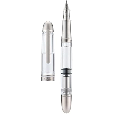 Asvine P36 Titanium Fountain Pen Piston Filling, Fine Point Clear Demonstrator Pen Smooth Writing Pen Case Set Cover