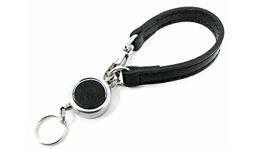 [Bell la bell] ベルラベル 伸びる リールストラップ (ブラック/牛革) 日本製 おしゃれ キーホルダー キーリール (最大約40cm伸縮) パスケース 定期入れ 鍵 1枚目