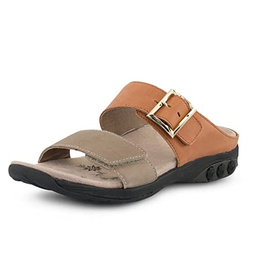 Therafit Mandy Women's Color Block Leather Adjustable Sandal - for Plantar Fasciitis/Foot Pain Brown / 9