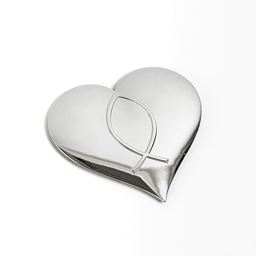 Image of Chrome Metal Christian Jesus Fish and Heart Car /Auto /Truck 3D Emblem Badge Decal - Universal Fit (Silver)