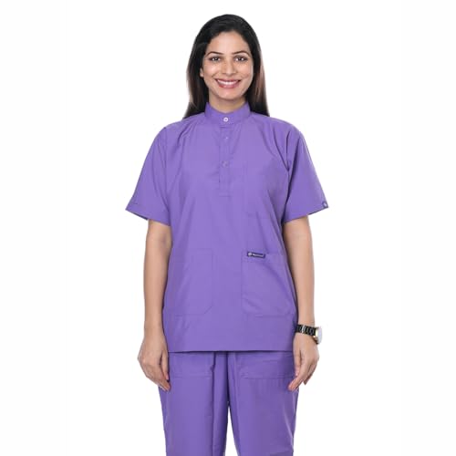 Image of Women's 5-Pocket Scrub Suit | Set of Top & Pant | Half Sleeves | Mandarin Collar | Breathable Polyviscose Fabric | Comfortable | Durable | Uniform for Doctors Nurse & Dentist PPL S