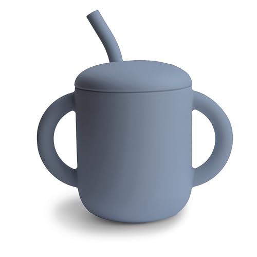 Image of mushie 100% Silicone Training Cup & Straw for Toddlers | 6 Months+ (Tradewinds)
