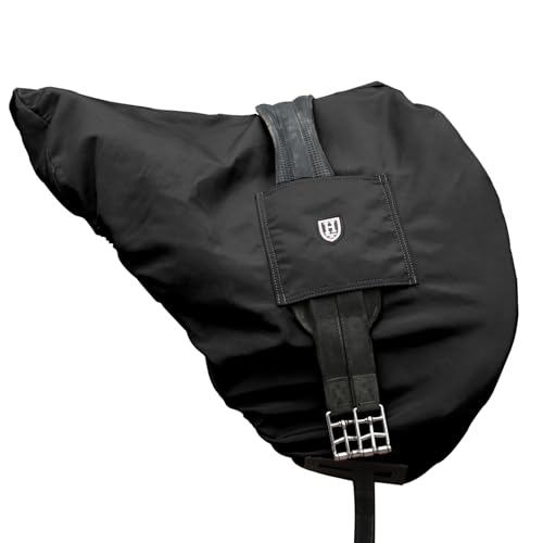 Harrison Howard Premium Dressage English Saddle Cover Waterproof & Breathable Fleece-Lined Long Flap Saddle Protection Mars Black