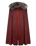 MSOrient Mens Viking Fur Shoulder Cape Brown With Fur Cloak Medieval King Cape Costume Halloween LARP Cosplay (S, Red)
