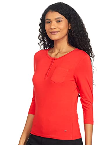 Image of SPYKAR Solid Viscose Lycra Henley Neck Womens T-Shirt (A21SPKT01BJ001C-P)