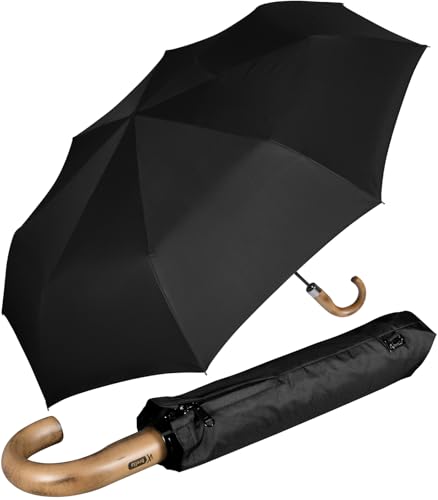 iX-brella - Herrenschirm XXL 121 cm mit echtem Holzgriff und Auf-Zu-Automatik schwarz