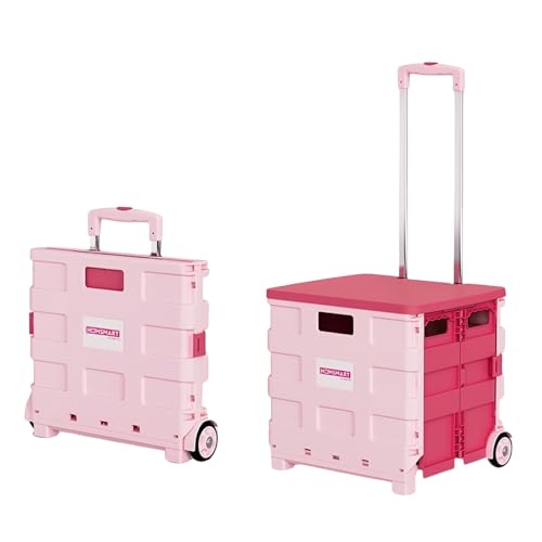 Foldable Utility Rolling Cart - Portable Grocery Cart on Wheels, Collapsible Handcart for Moving, Shopping Trolley for Dorm, Camping, Travel, Office
