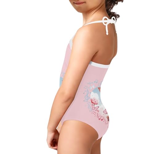 Image of Cute Backless One Piece Swimsuits for Girls Adjustable Halter Strap Bathing Suit Beach Swimwear for Girls
