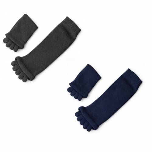Image of Foot Alignment Orthopedic Cotton Socks for Men & Women | Five Toe Separator | Foot Pain Relief | Bunion Corrector | Plantar Fasciitis Support |Free Size | DarkGry-NavyBlue | 2 Pair | UK8-11