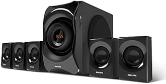 Philips Audio SPA8000B/94 5.1 Channel 120W Multimedia Speaker System with Bluetooth Connectivity, 5X15W Satellite Speakers, USB, LED Display, Robust Design & Matte Finish (Black)