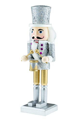 Clever Creations Silver Drummer 10 Inch Traditional Wooden Nutcracker, Festive Christmas Décor for Shelves and Tables