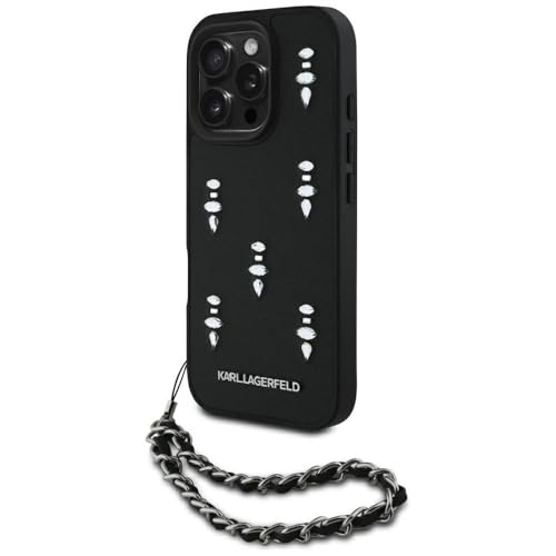 CG Mobile Karl Lagerfeld Saffiano Crystals Coque avec chaîne pour iPhone 16 Pro (Noir)
