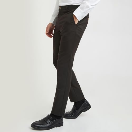 Image of Raymond Men Slim Fit Checks Pattern Polyester Blend Flat Front Formal Trouser