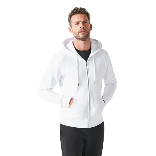 Huel Men’s Zip-through Hoodie, 100% Cotton, White, Medium, GOTS Certified, Ultra Soft Relaxed Fit, Sustainable & Durable, Made in Portugal