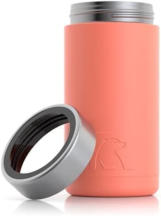 RTIC Craft Can Cooler Insulated, Beer, Beverage, Bottle, Soda Can Cooler with Lid, Stainless Steel Metal, Double Wall Insulation Coozie for Cans, Sweat Proof, Coral, 16 oz