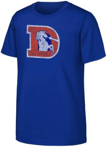 NFL Kids Youth 4-20 Vintage Distressed Throwback Primary Logo T-Shirt (US, Numeric, 10, 12, Regular, Denver Broncos - Blue)
