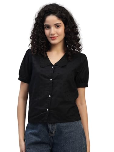 Image of Shirt for Women Printed Casual V-Neck Button Down Short Sleeve Blouse Crop Top, Stylish Collared, Formal, Trendy