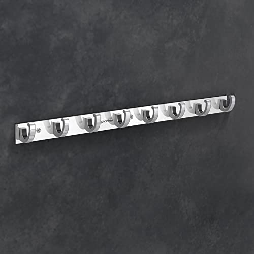 Image of Plantex Aluminium Hook Rail for Bathroom /Cloth and Towel Hanger for Wall /Hook Rail Bar for Clothes - Pack of 2 (8 Pin, Chrome)