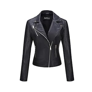 Giolshon Korte damesjas van kunstleer, motorjas.