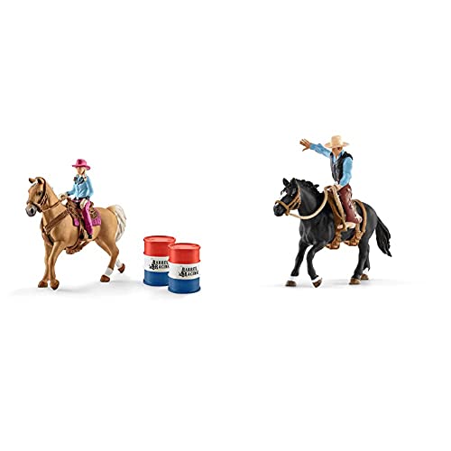 SCHLEICH 41417 Farm World Spielset - Barrel Racing mit Cowgirl, Spielzeug ab 3 Jahren & 41416 - Saddle Bronc Riding mit…