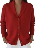Rkwins Womens Shawl Collar Cardigan Sweaters Button Down Knit Jackets Red