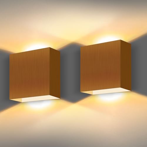 CYUaoao 2 Piezas Aplique LED de Pared Interior Apliques de Pared LED Moderna 7W Aplique Pared de Oro Decorativo Blanco Cálido 3000K Lámpara de Pared para Dormitorio Pasillo Escaleras